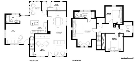 Floor plan for 3 beds, 2 baths, 1600 sqft